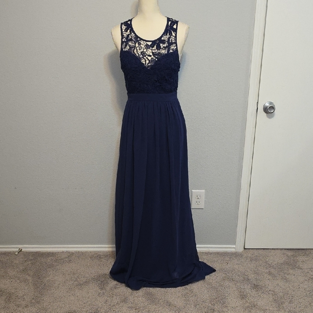 Navy Blue Sleeveless Maxi Gown for Weddings